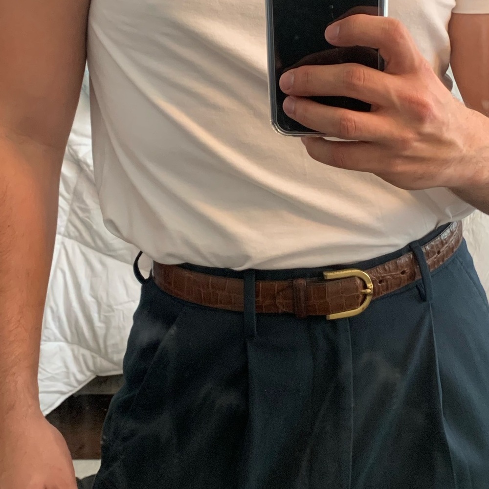 Christian Dior Men's Brown Croc Vintage Belt with Gold Buckle
